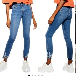 Topshop Jamie high waist ripped hem skinny jeans